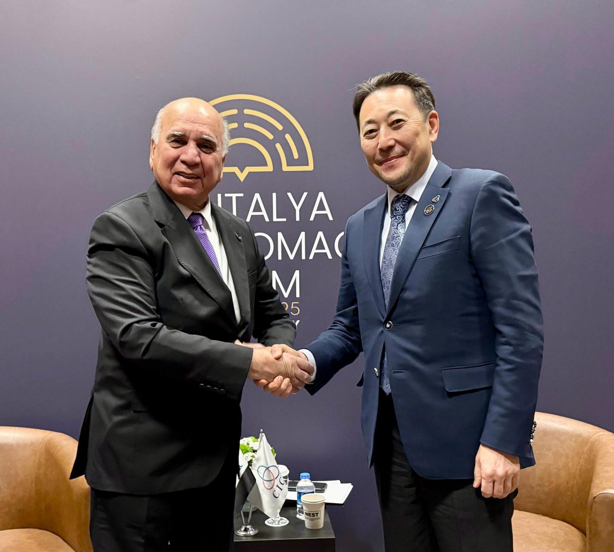 KairatSarybay's tweet photo. Delighted to have productive exchange w/ H.E. Mr. Fuad Hussein, DepPM & FM of #Iraq

Grateful for 🇮🇶’s contribution to #CICAFund & bid to co-coordinate combating #terrorism

Encouraged by #Iraq’s support to #CICATransformation, including through future joining to Convention on Privileges & Immunities