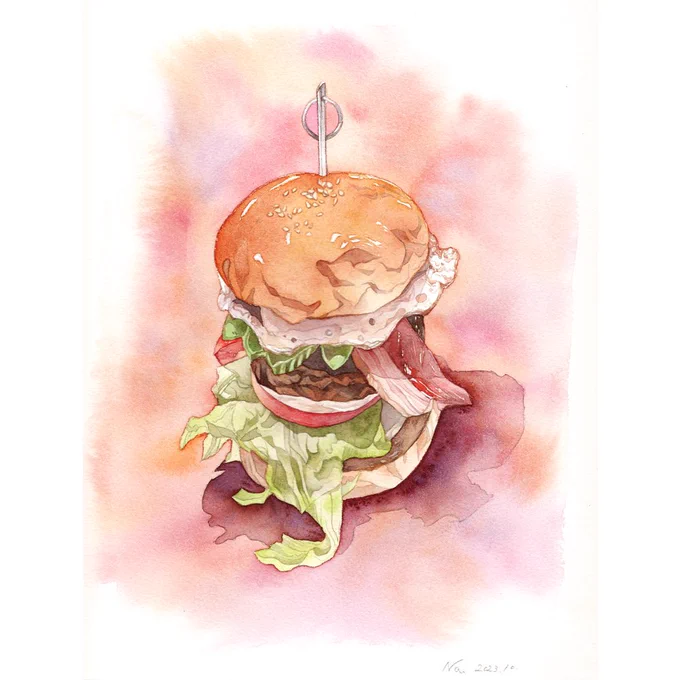 #パンの記念日 #透明水彩 バインミーとハンバーガー