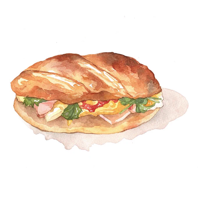 #パンの記念日 #透明水彩 バインミーとハンバーガー