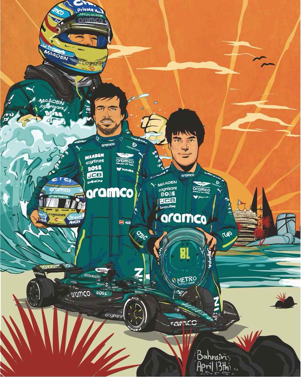 We teamed up with <a href="/uniquebeno/">Bayan Yasien | بيان ياسين</a> to bring the spirit of #BahrainGP to life through this stunning artwork—capturing the energy and teamwork that power our partnership with @astonmartinF1, in Bahrain and beyond. #UnearthYourGreatness