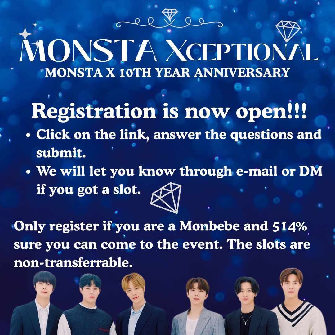 jooheoney17's tweet photo. 💎Monsta Xceptional💎
Monsta X 10th Anniversary: A Decade of Excellence, Creating Legends

Registration form is here!
https://t.co/yJPZro5QUS

See you there Monbebe! 

@OfficialMonstaX #MonstaX10thAnniversary #MonstaXceptional https://t.co/jQ8vQjAFPB