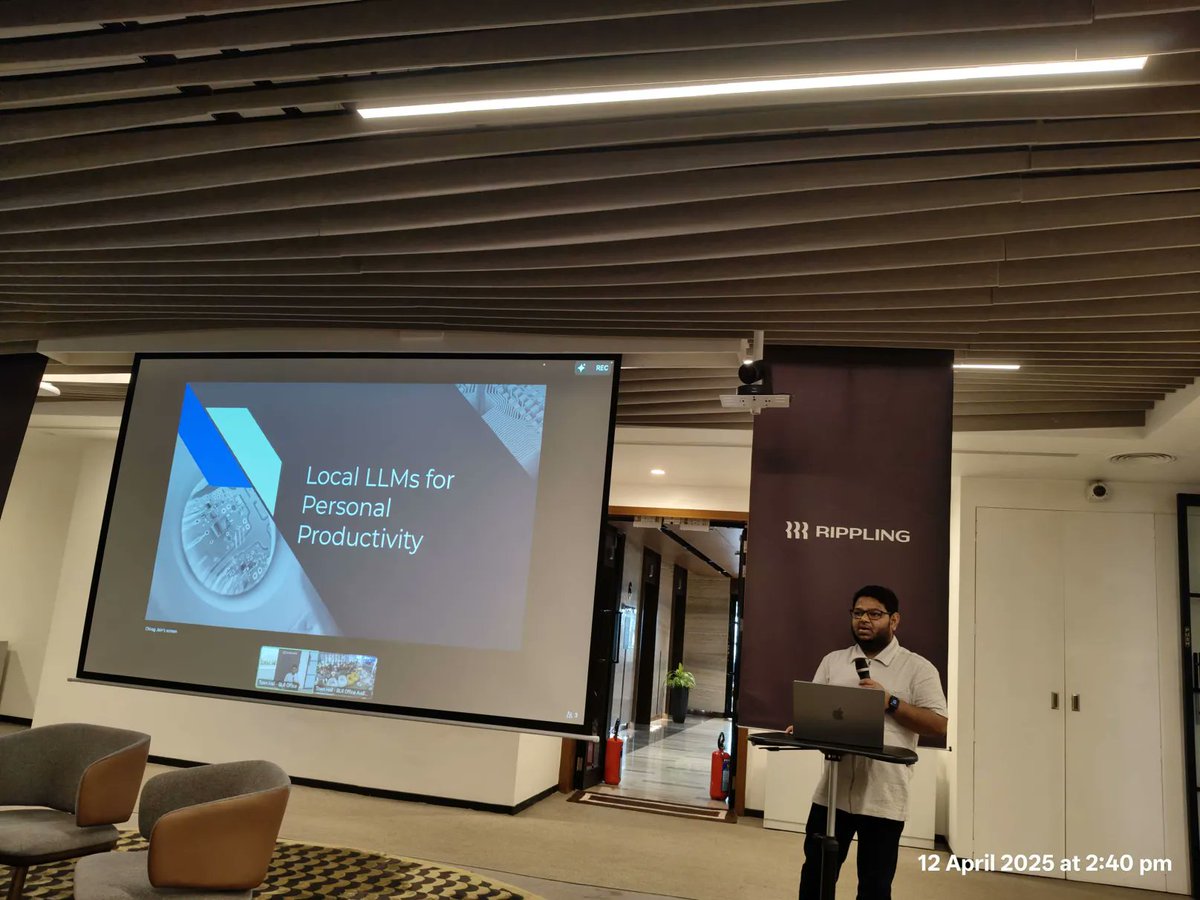 JOSH (@josh_community) on Twitter photo Chirag from Rippling is here to share tips on enhancing productivity with open-source LLM 🤖
<a href="/Rippling/">Rippling</a>  #JOSHCommunity #opensource #JOSHMeetup #Meetup Chirag from Rippling is here to share tips on enhancing productivity with open-source LLM 🤖
<a href="/Rippling/">Rippling</a>  #JOSHCommunity #opensource #JOSHMeetup #Meetup