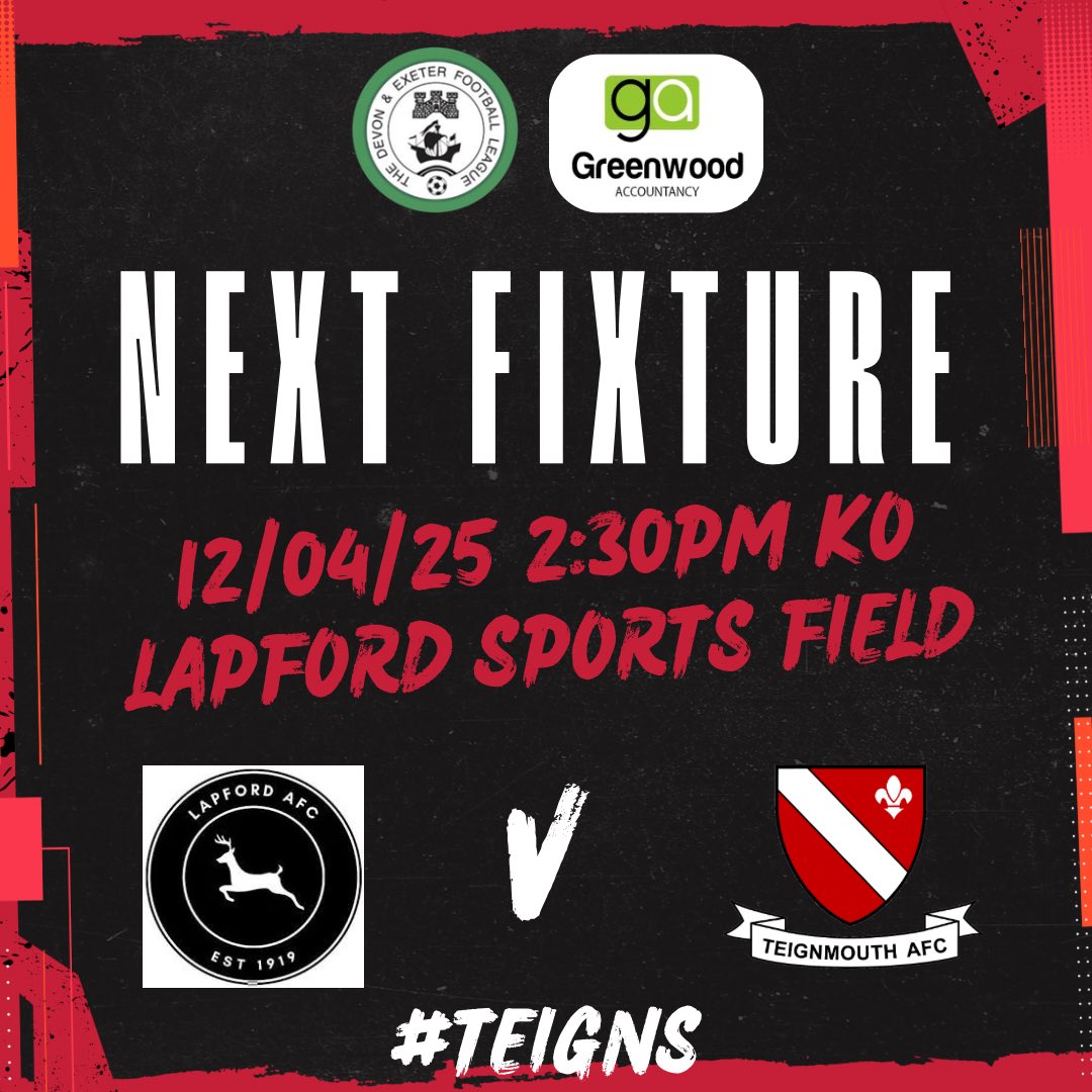 Teignmouth AFC (@teignsfc) on Twitter photo Reserve Team Cup Day !
๐ East Devon Senior Cup
L ๐ <a href="/Lapford_AFC/">Lapford AFC</a>
L๐Edgerly Park, EX17 6BE
L ๐ 12/04
L ๐ก 14:30 Reserve Team Cup Day !
๐ East Devon Senior Cup
L ๐ <a href="/Lapford_AFC/">Lapford AFC</a>
L๐Edgerly Park, EX17 6BE
L ๐ 12/04
L ๐ก 14:30