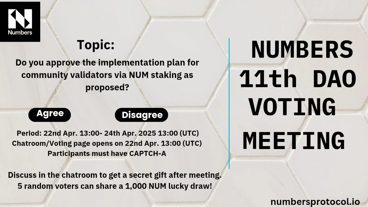 emmerson017's tweet photo. The 11th Numbers DAO voting is imminent!
Voting Page will be live on 22nd April 13:00 - 24th April 2025 13:00 (UTC).
Topic recap:
➡️https://t.co/uitUcglxKf
➡️Join discussion in the meeting to get a gift!
➡️5 random voters share 1,000 $NUM lucky draw!
#NumbersDAO #NUM #Web3 https://t.co/a0yv2Hhj4q