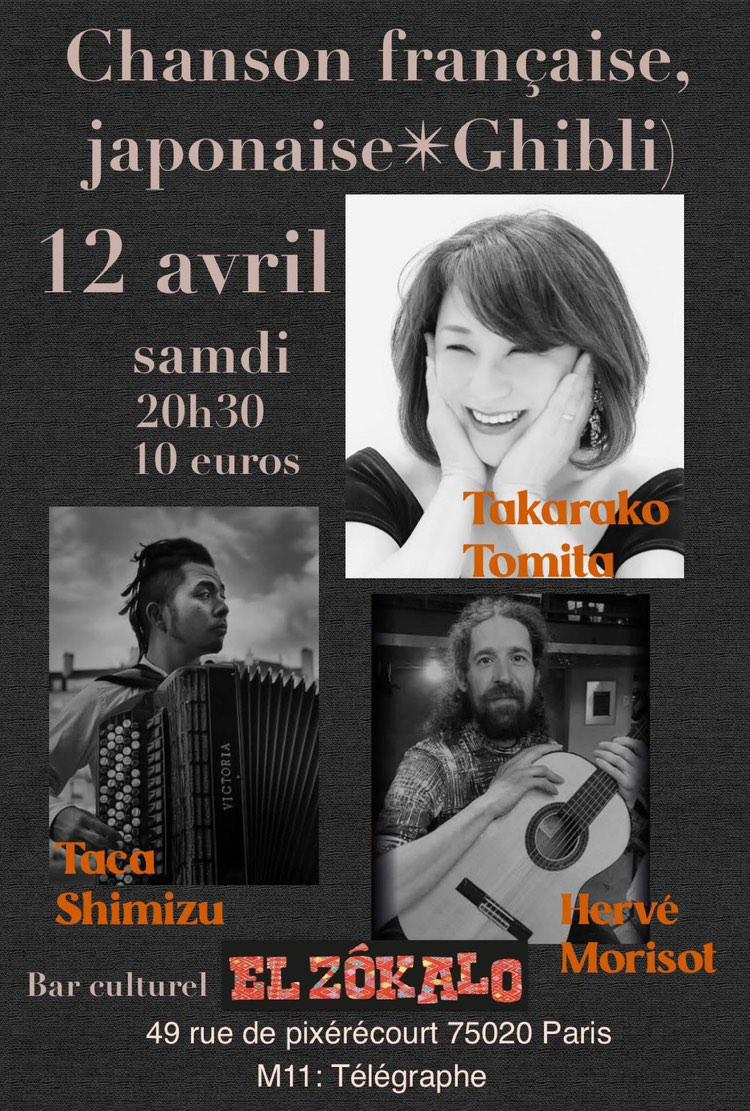 MutekiCanut's tweet photo. On vous en a parlé ce matin à l'antenne, en compagnie de l'artiste en direct avec nous: @taca101 est en concert ce soir au bar El Zókalo , à Paris, en compagnie de @TakarakoTomita au chant et d'Hervé Morisot à la guitare. C'est à partir de 20h30 ! 🎵 https://t.co/n8HJHSC1hF
