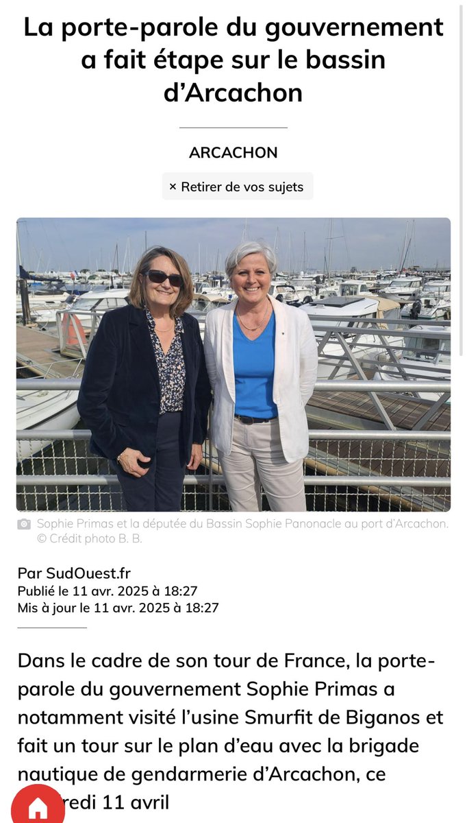 Visite éclair de la porte-parole du gouvernement à #Arcachon.
❌ Pas de rencontre avec la population, juste une halte express, limite corvée. Une case à cocher dans un agenda bien ficelé.
🧐 La proximité ? Un mot. 
🧐 Le terrain ? Une photo.