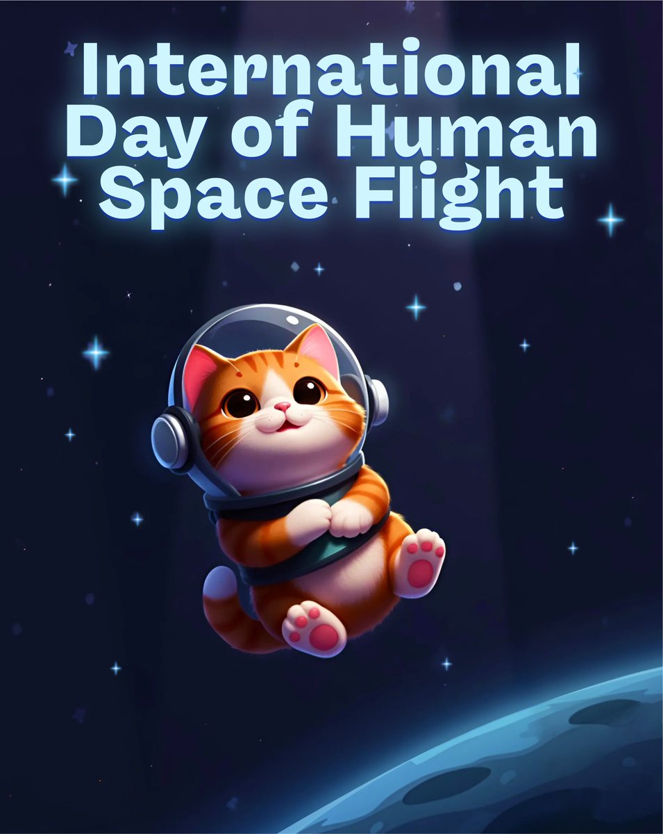 Catmoonity's tweet photo. 🚀 Happy International Day of Human Space Flight!

12 April 1961 was the date of the first human space flight, carried out by Yuri Gagarin, a Soviet citizen 🌌👨‍🚀

Cats may rule the cosmos in our universe… but today, we salute the humans who made the first leap into the stars! 💫 

🔗 https://t.co/RMuawmqKZt

#Catmoonity #Game #GameDev 
 #DayofHumanSpaceFlight #Space