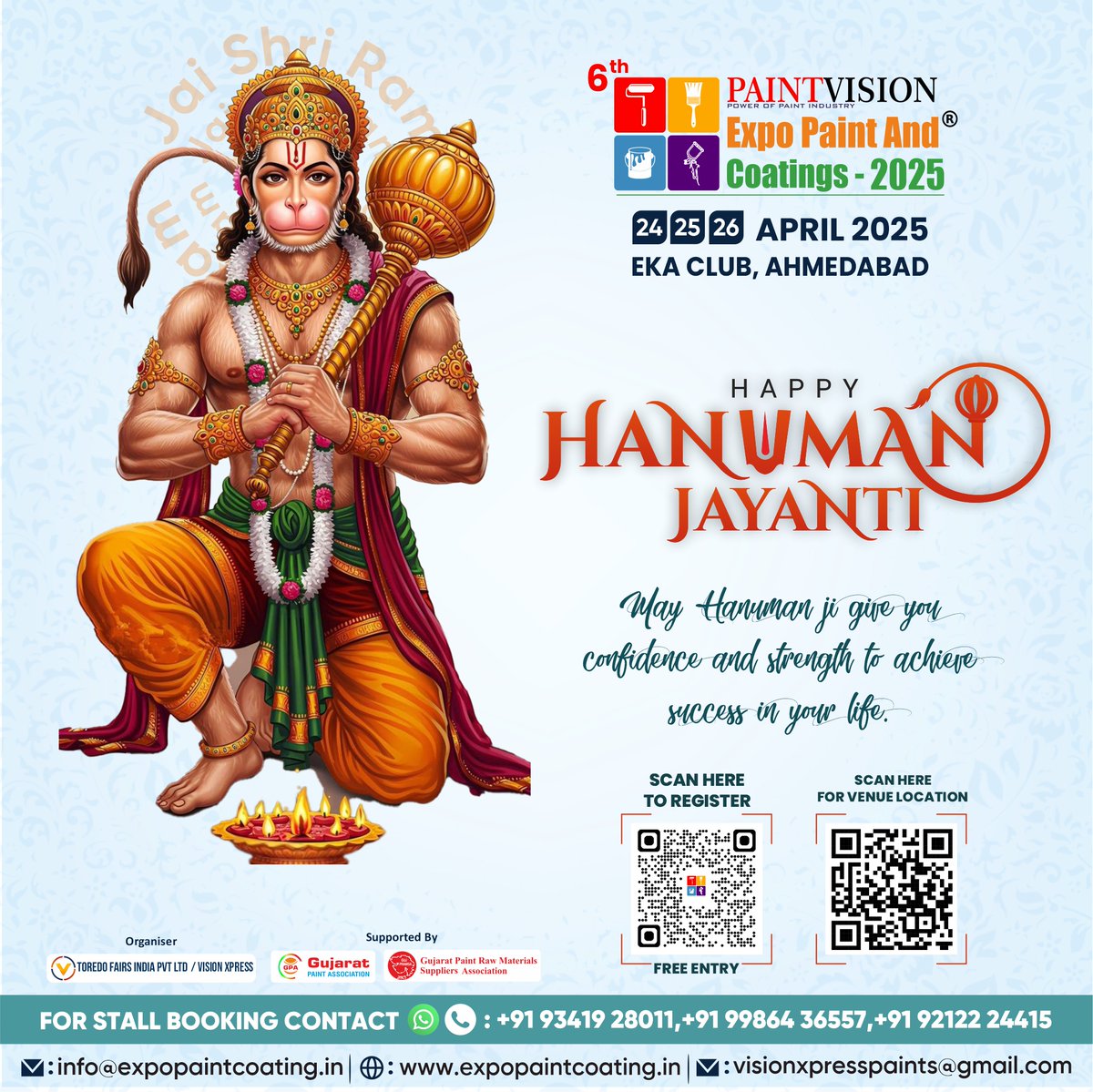 expopaintcoatng's tweet image. May the strength of Lord 𝐇𝐚𝐧𝐮𝐦𝐚𝐧 inspire us to achieve new heights together. 𝐇𝐚𝐩𝐩𝐲 𝐇𝐚𝐧𝐮𝐦𝐚𝐧 𝐉𝐚𝐲𝐚𝐧𝐭𝐢. 𝗣𝗮𝗶𝗻𝘁 𝗩𝗶𝘀𝗶𝗼𝗻 𝟲𝘁𝗵 𝗘𝘅𝗽𝗼 𝗣𝗮𝗶𝗻𝘁 &amp;amp; 𝗖𝗼𝗮𝘁𝗶𝗻𝗴𝘀 𝟮𝟬𝟮𝟱
faithxregistration.com/epc/
#paintandcoatingexpo #hanumanjayanti #paintcoating