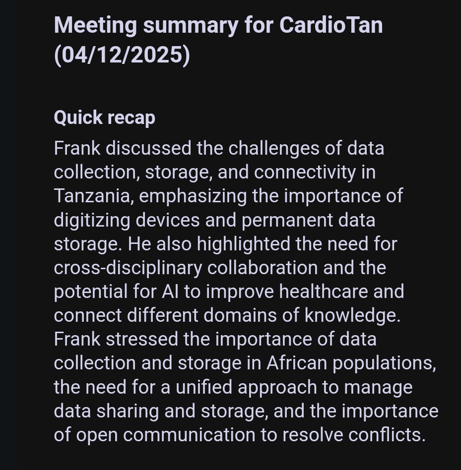 ZoomAI summary re: Leveraging Artificial Intelligence for healthcare in #Tanzania #CardioTan2025
