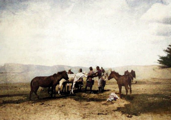 Majeerteen nomads watering their horses in the Ceel Xamuur wells, Eastern Mudug[1920s]