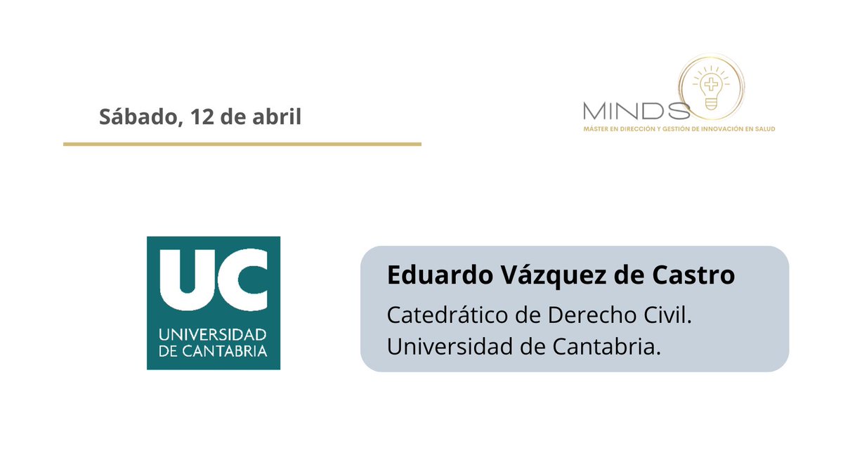 MINDS_Master (@minds_master_) on Twitter photo Hoy en MINDS
🗣️Eduardo Vázquez de Castro, Catedrático de Derecho Civil <a href="/unican/">Universidad de Cantabria</a> , hace un recorrido por la propiedad intelectual y el conjunto de derechos que surgen en este campo
👉 Profundiza en los derechos de explotación, derechos de distribución, derecho moral y patrimonial Hoy en MINDS
🗣️Eduardo Vázquez de Castro, Catedrático de Derecho Civil <a href="/unican/">Universidad de Cantabria</a> , hace un recorrido por la propiedad intelectual y el conjunto de derechos que surgen en este campo
👉 Profundiza en los derechos de explotación, derechos de distribución, derecho moral y patrimonial