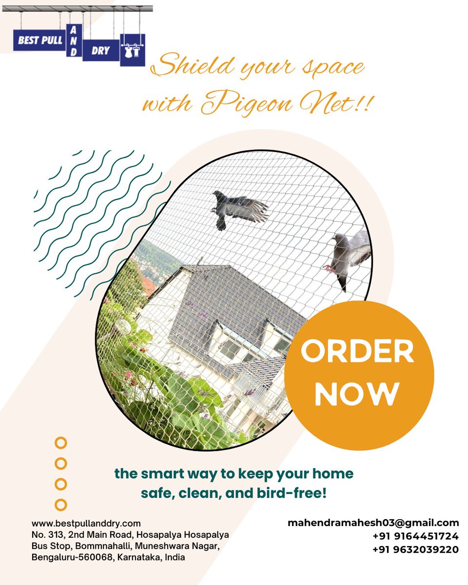 BestPullDry's tweet image. Keep your balconies bird-free and your home mess-free! 🕊️
Install Pigeon Nets – a clean, smart solution for every urban home.
📞 +91 9164451724 | +91 9632039220
📧 mahendramahesh03@gmail.com
#PigeonNet #CleanBalcony #BirdFreeHome #BestPullAndDry #HomeProtection