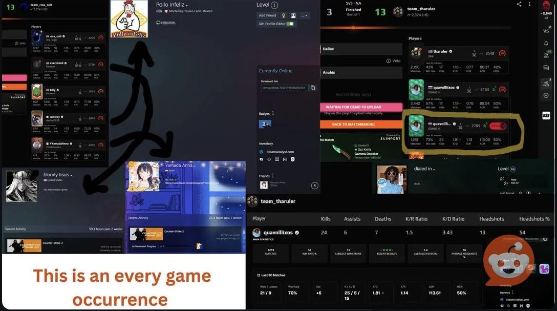Josw1ck (@josw1ckcs) on Twitter photo This is the problem with FACEIT, every 1-2 games has Smurfs, cheaters, or griefers.
Brand new steam accounts, no hours on counterstrike, minimal matches played, verification abuse.
This needs to be worked on and FACEIT needs to find a fix for this.
<a href="/FACEIT_Darwin/">FACEIT Darwin</a> This is the problem with FACEIT, every 1-2 games has Smurfs, cheaters, or griefers.
Brand new steam accounts, no hours on counterstrike, minimal matches played, verification abuse.
This needs to be worked on and FACEIT needs to find a fix for this.
<a href="/FACEIT_Darwin/">FACEIT Darwin</a>