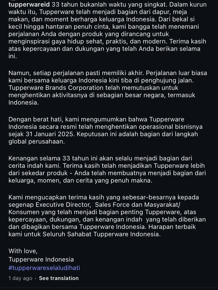 Tupperware Indonesia pamit setelah 33 tahun menjadi kebanggaan ibu-ibu