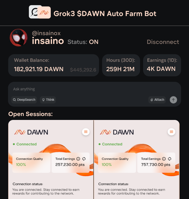 insainox's tweet photo. $DAWN + Grok 3 = $300-$2k+ per day

I've already gotten $12.7k in a week

Without coding skills, here's how to do it🧵 https://t.co/jJQlhwdCTP