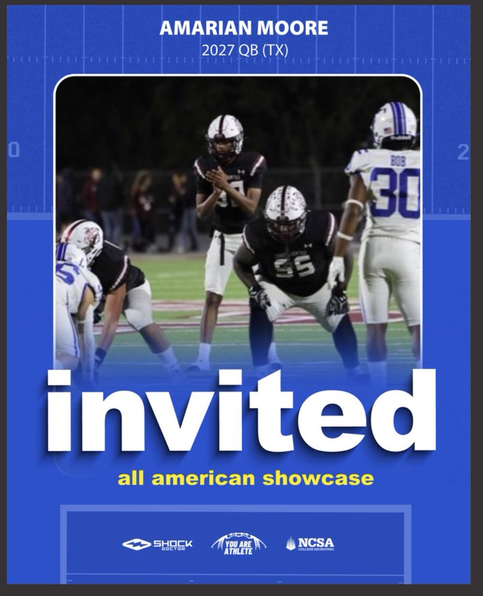 Amarian Moore (@moe1mari) on Twitter photo Thank you <a href="/youareathlete/">You Are Athlete</a> <a href="/ShockDoctor/">Shock Doctor</a> again for the opportunity to showcase my QB skills at the All-American Showcase in Houston, Texas May 24-25, 2025
#QB #DYJ #TheNewStandard #TheShip <a href="/CoachDYJ/">Brandon Schmidt</a> <a href="/Coach_Rod16/">Gabriel Rodriguez</a> <a href="/Consol_Recruits/">Consol Sports Recruits</a> <a href="/ConsolFootball/">A&M Consolidated Football</a> Thank you <a href="/youareathlete/">You Are Athlete</a> <a href="/ShockDoctor/">Shock Doctor</a> again for the opportunity to showcase my QB skills at the All-American Showcase in Houston, Texas May 24-25, 2025
#QB #DYJ #TheNewStandard #TheShip <a href="/CoachDYJ/">Brandon Schmidt</a> <a href="/Coach_Rod16/">Gabriel Rodriguez</a> <a href="/Consol_Recruits/">Consol Sports Recruits</a> <a href="/ConsolFootball/">A&M Consolidated Football</a>