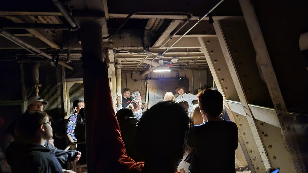 Exploring the dark side of the Queen Mary in Long Beach, Ca.  Highly recommend the 2hr 8pm paranormal tour, the lost little girl figure and whatever else touched my elbow def made me... I wasn't scared you're scared!!  Need more investigations!!