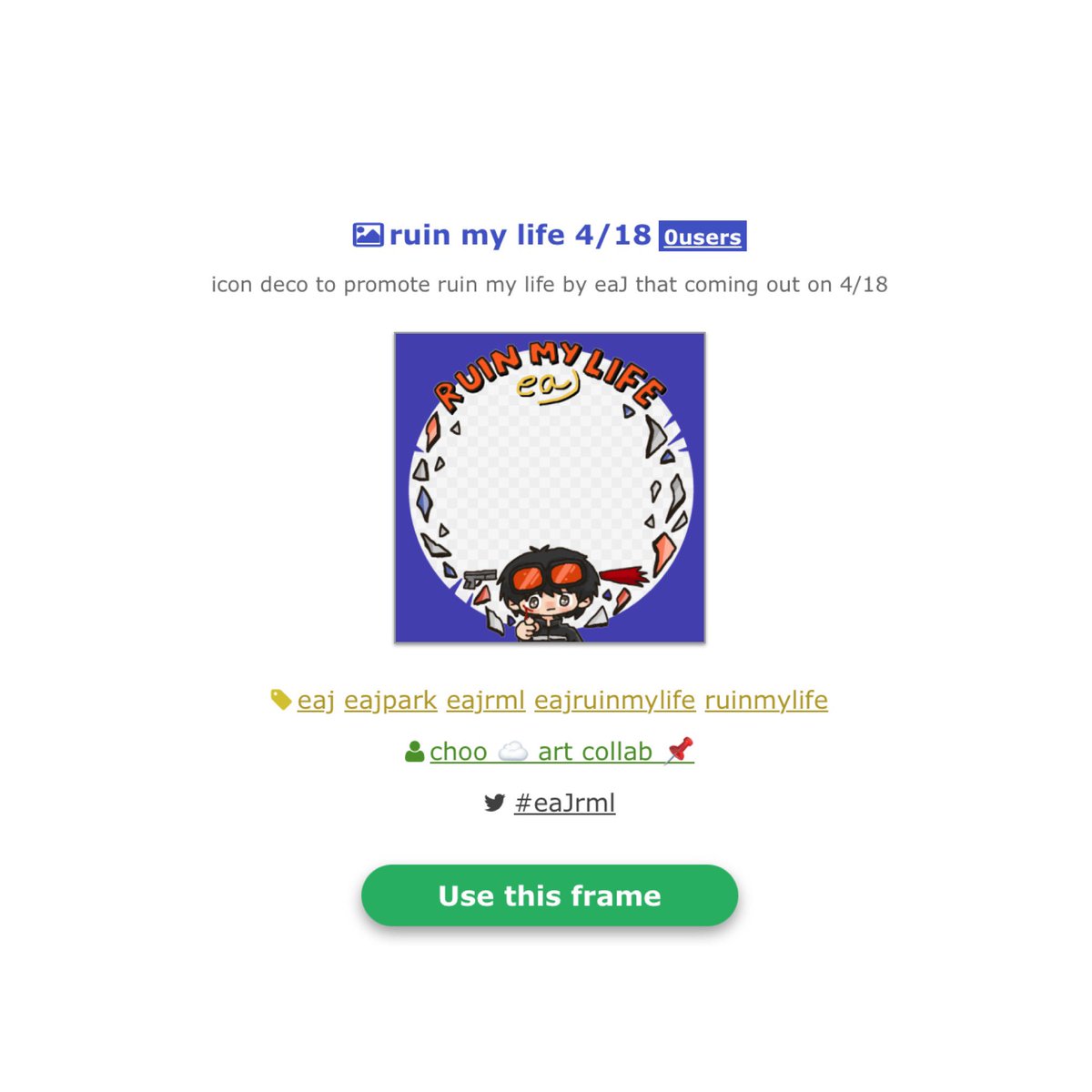 eaJgoesmeow's tweet image. smol pfp frame to support
eaJ new single 'ruin my life'
coming out 4/18 โค๏ธโ๐ฅ
pfp frame ๐ bit.ly/eaJ_rml
pre-save ๐ listen.to/ruinmylife
#eaJPark #eaJ #eaJrml #eaJruinmylife