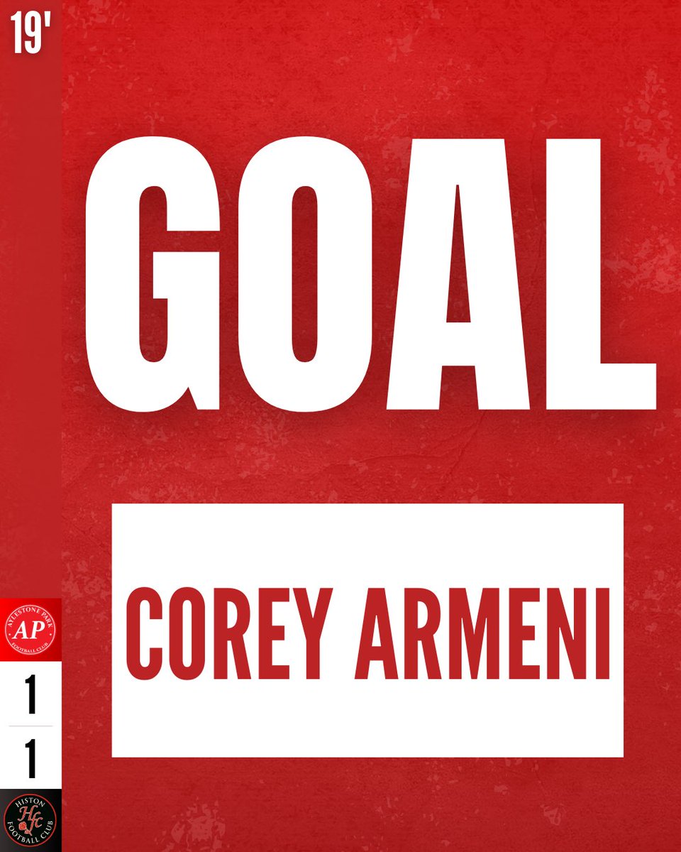 officialAPFC's tweet photo. 19' | GOALLL!!! 

It's an equaliser! Armeni shoots just inside the area, the Histon keeper gets something on it but that doesn't matter.

APFC 1 - 1 HFC

#AylestoneParkFC #UpThePark #TheReds https://t.co/D6nhVlk3lS