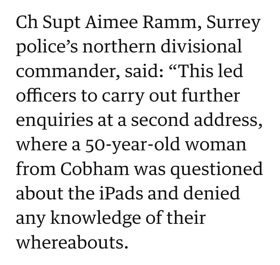 moley666's tweet photo. @itto13bitty @Lol19559014 @daveatherton @SurreyPolice From another article:
https://t.co/qpEVov2Cra

Who paid for them is crucial... I suspect if the mother paid it wouldn't have been raised.

Unless she's a fence this is indeed a martial drama.

Odd response, I know people have watched their stolen Macs whilst the police shrug. https://t.co/DYJRv7ZLM6