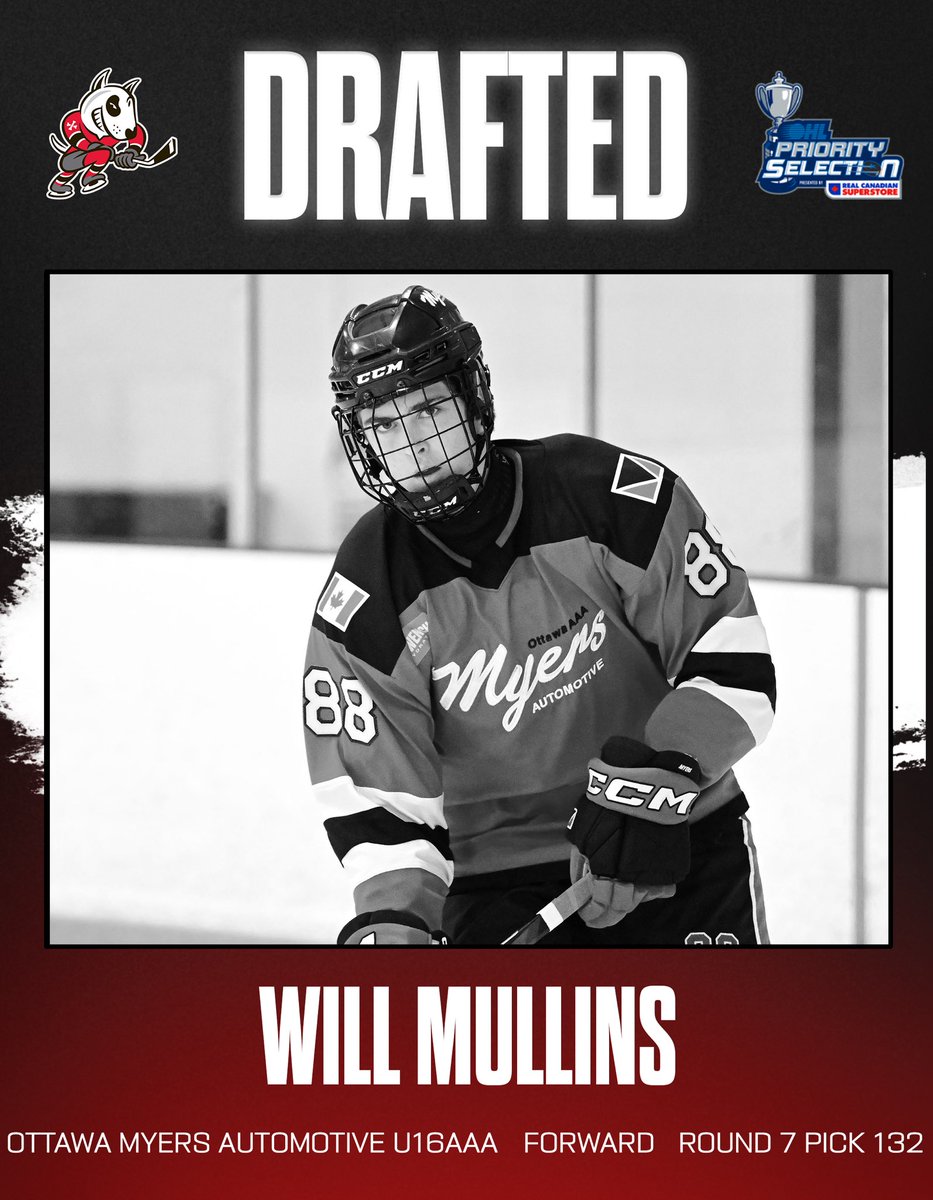 The Niagara IceDogs are proud to select Will Mullins with the 132nd overall pick in the 2025 OHL Priority Selection presented by Real Canadian Superstore. 

Welcome to Dog Country, Will!

#DogCountry | #OHLDraft