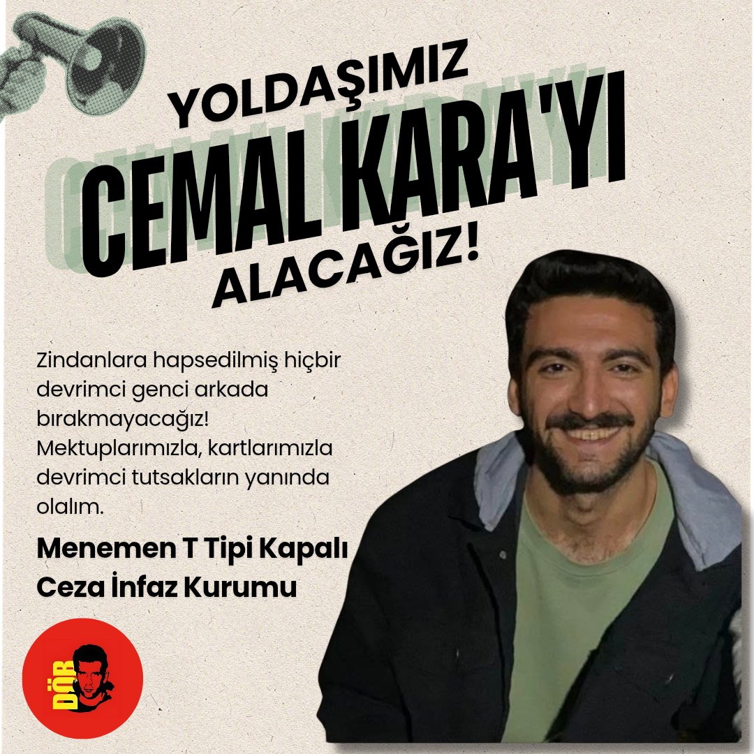 🔴YOLDAŞIMIZ CEMAL'İ ALACAĞIZ!

İzmir'de iki haftayı aşkın süredir tutsak edilen yoldaşımız Cemal'i ve bu bozuk düzene karşı geleceği için mücadele ederken tutuklanan tüm gençleri alana kadar sokakları doldurmaya devam edeceğiz. 
Devrimci tutsakları alıp güçlenerek geleceğiz!