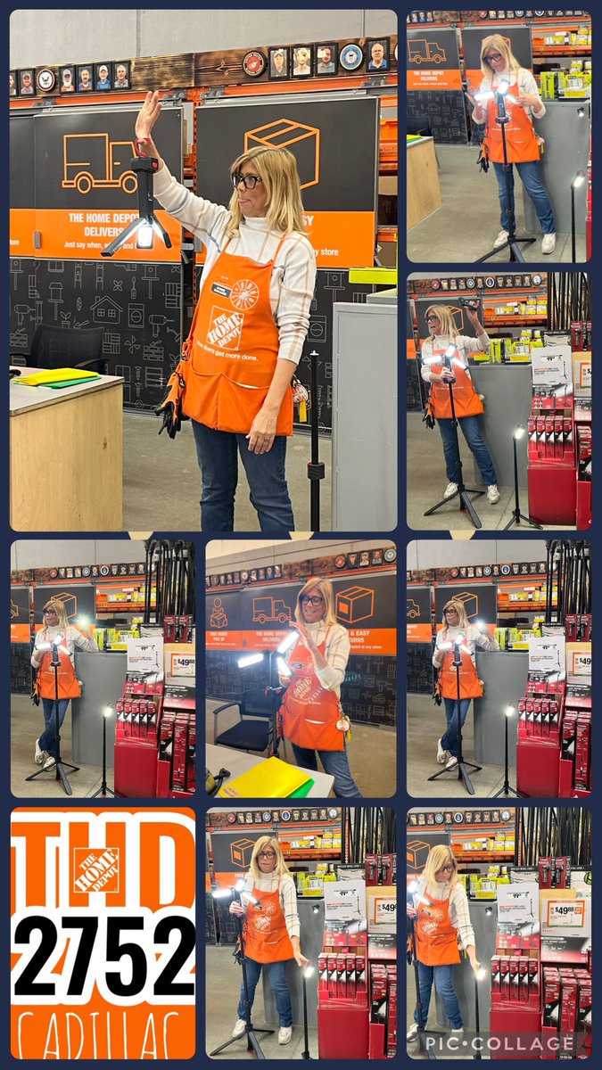HomeDepotCadill's tweet photo. Store Manager Dawn sharing product knowledge about 3 different Husky Worklights at the morning meeting. #cadillac2752 #productknowledge #demo #sellingculture #themoreyouknow #leadbyexample https://t.co/yYXRuI64Fe