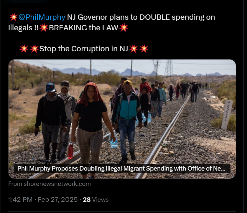 Cathlee88104435's tweet photo. @realDonaldTrump @PhilMurphy @SenBooker overtaxes the state of NJ w/sanctuary goals w/Illegals; refuses to co-operate with @DOGE @RealTomHoman @ICEgov @SocialSecurity #USAIDfraud. Murphy #1 covid-19 Tyrant isolating elders from families & illegal lockdown mandates & #MailinVoterFraud⚖️ https://t.co/4JXmonpaaI