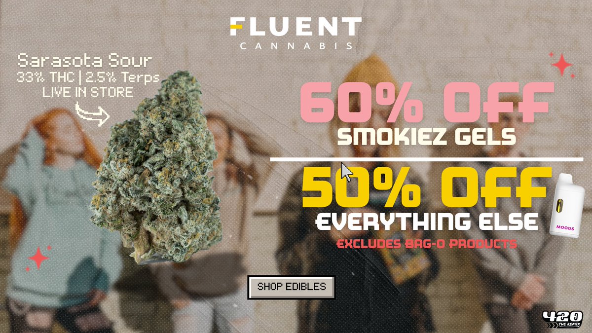 A sweet treat for 420: The Remix, Smokiez 🍬 Flavors so good, they’ll have you saying OMG like it's 2006 all over again.

Listen to our munchie mix now: open.spotify.com/playlist/5P9tL…

Shop 60% off Smokiez here: getfluent.com