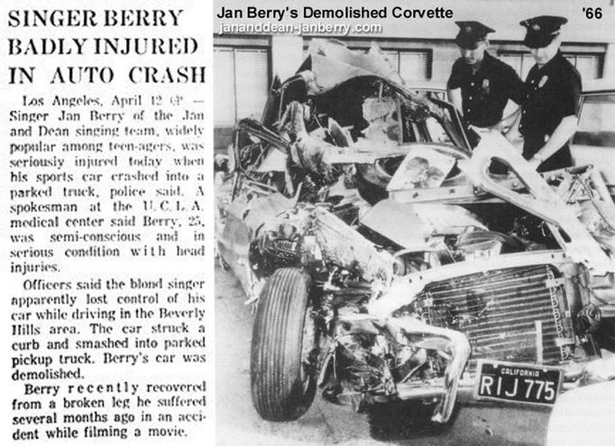 espofootball's tweet photo. Apr12,1966 #JanBerry of the duo Jan and Dean is almost killed in an accident when Berry crashes his car into a parked truck prior to Dead Mans Curve in Los Angeles. Berry is partial paralysis. Berry will struggle with health issues related to this accident until his death Mar26,2004 at 62