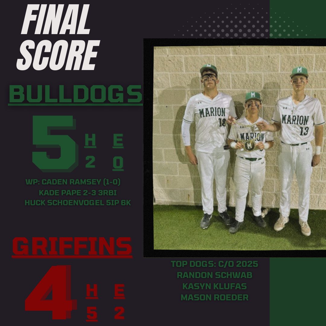 Dogs walk it off to cap off Senior Night ‘25! <a href="/kade_pape3/">Kade Pape</a> launches a 2R double to tie it in the 7th and then steals his way home for the W! <a href="/CadenRamsey02/">Caden Ramsey</a> kept us in the game and picked up his first varsity win on the bump, tossing two scoreless innings. #WIT