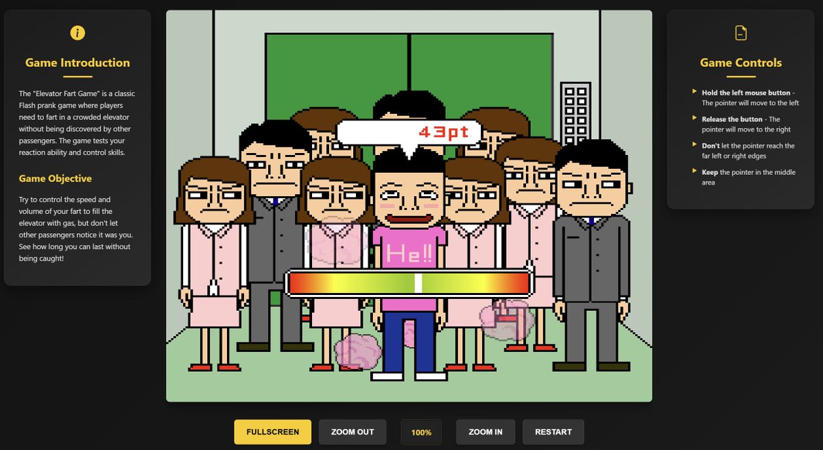 Game Started

How to Play: Hold the left mouse button to move the pointer left; release it to move right. Don't let it reach the far left or right edges. Keep it centered.

elevatorfart.lol

#Solana  #memecoin  #PUMP  #fartcoin