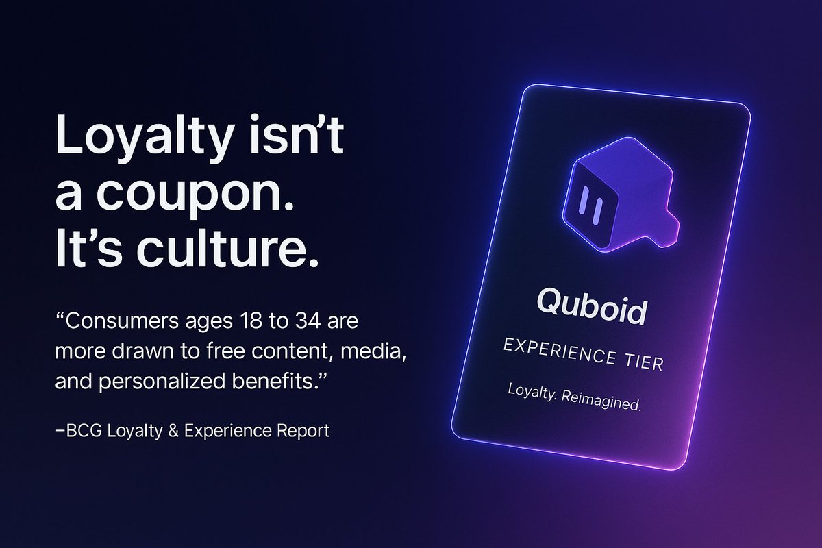 Quboid_HQ's tweet photo. Current loyalty programs are broken cause today’s consumer doesn’t care about discounts or freebies what they want are experiences.

According to a BCG report on loyalty and consumer experiences the Gen-Z audiences connect with brands that offer class and exclusivity over discounts. And this reflects the paradigm shift of new brands prioritizing experiences over discounts.

Quboid accelerates this new era of loyalty.