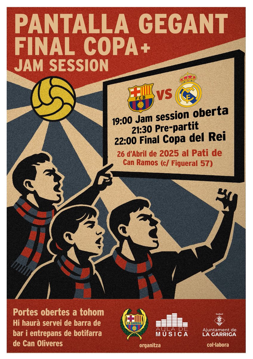 A partir de dimarts 15/04, venda anticipada de ticket "entrepà de buti + beguda" amb descompte (5,50€) al Bar l'Illot, a <a href="/CanBaldich/">Can Baldich</a> i a l'Aula de Música de #laGarriga. 
(El mateix dia de la Final també es podrà comprar aquest ticket, però a tot preu: 7,00€).