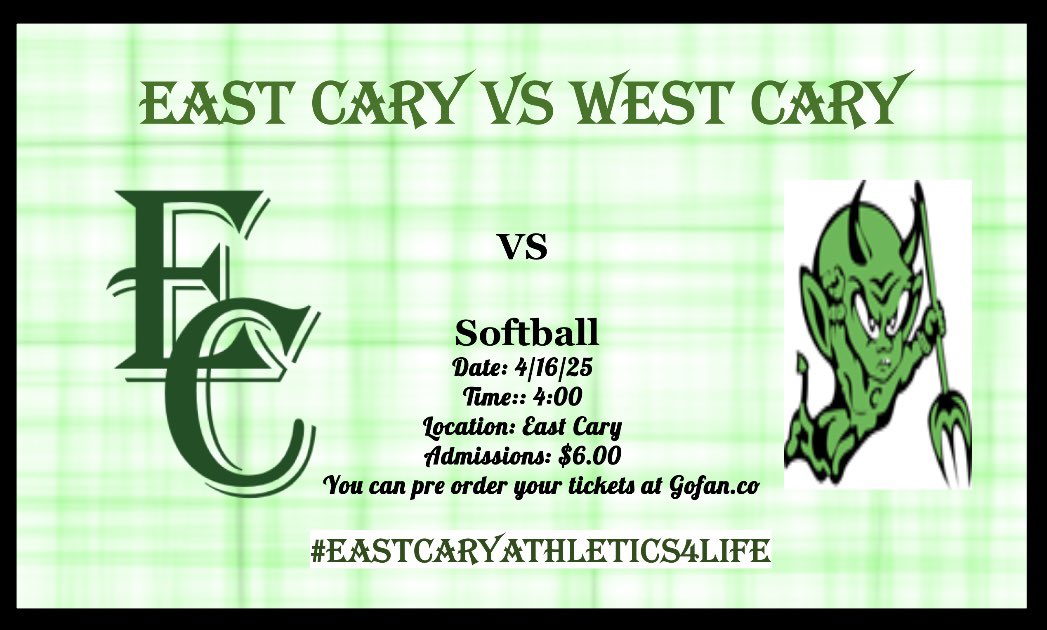 There are plenty of opportunities to come out and support your local scholar athletes and coaches.  We hope to see you this upcoming week.
#EastCarySpringSports4Life