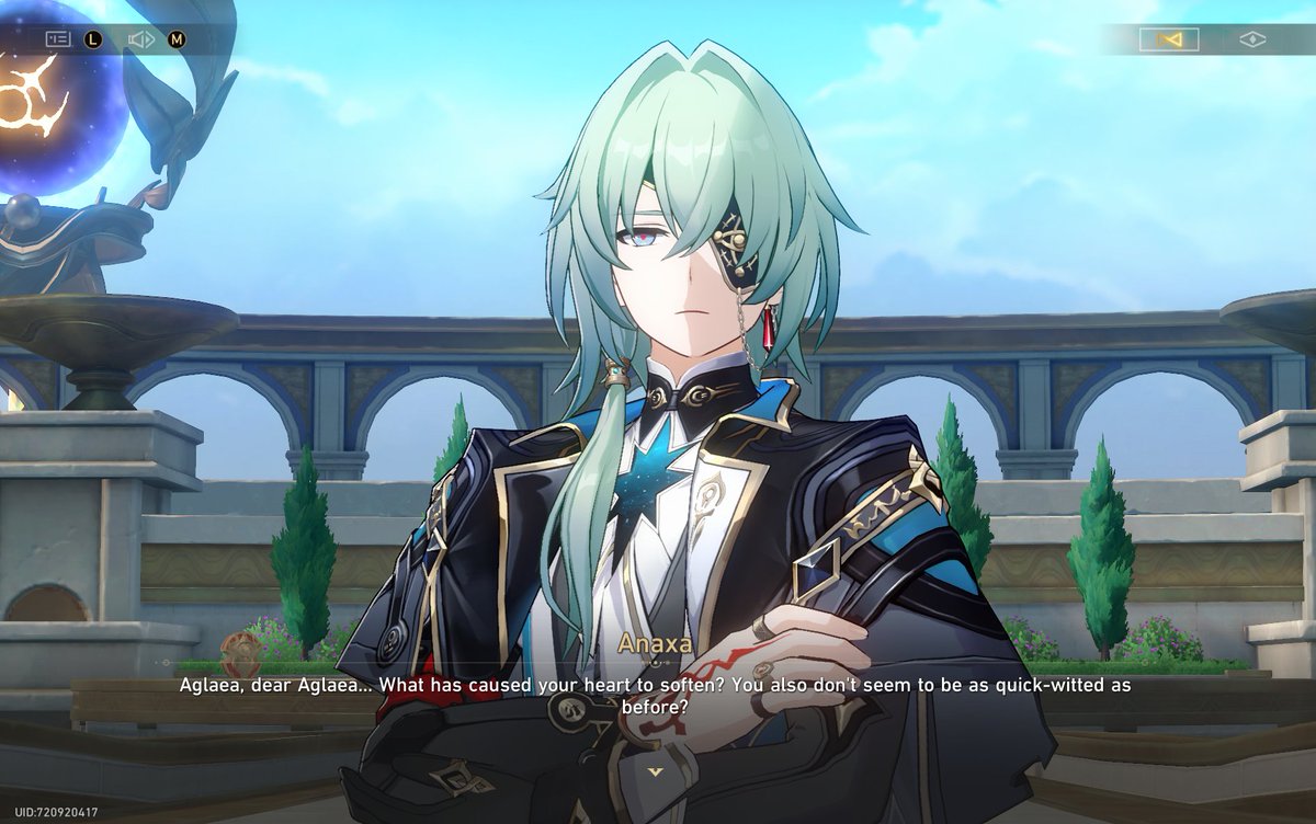 soulmatesSNS's tweet photo. "Aglaea, Dear Aglaea... What has caused your heart to soften? You also don't seem to be as quick-witted as before?"

Strange way to flirt, but ok, Anaxa #anaglaea https://t.co/xAKffczajX