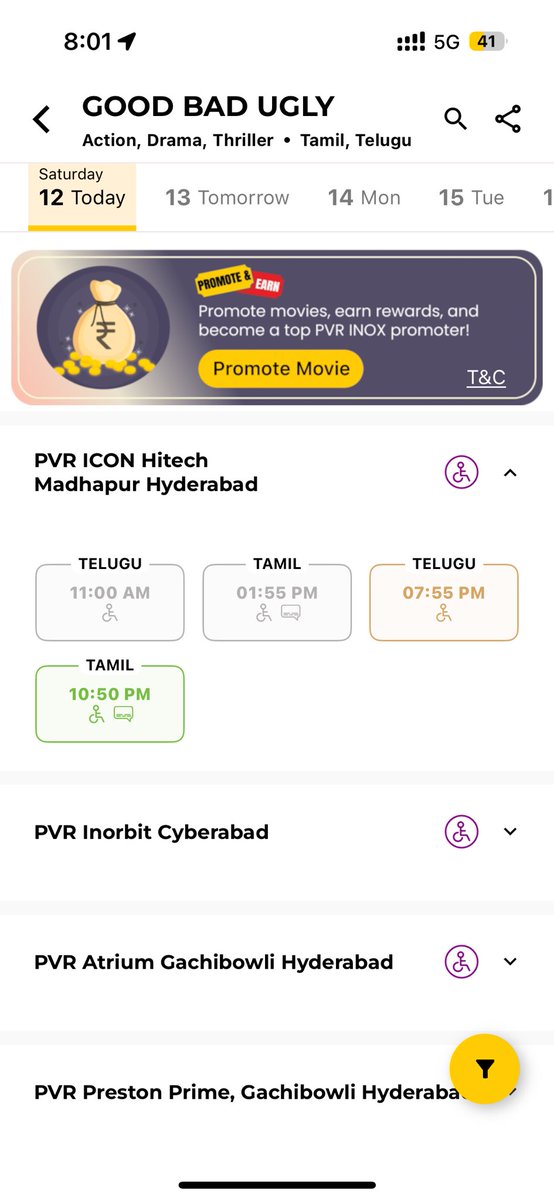 akash_screwiz's tweet photo. @PicturesPVR @_PVRCinemas @jagograhakjago @pvr this Pvr hasn’t changed I came to Pvr icon at Hitech City,Madhapur for Good Bad Ugly movie the show time is showing as ‘7:55’pm it’s ‘8:03’ when u am writing this it’s still not started and Pvr showed wrong timing https://t.co/6tk9PWNunD