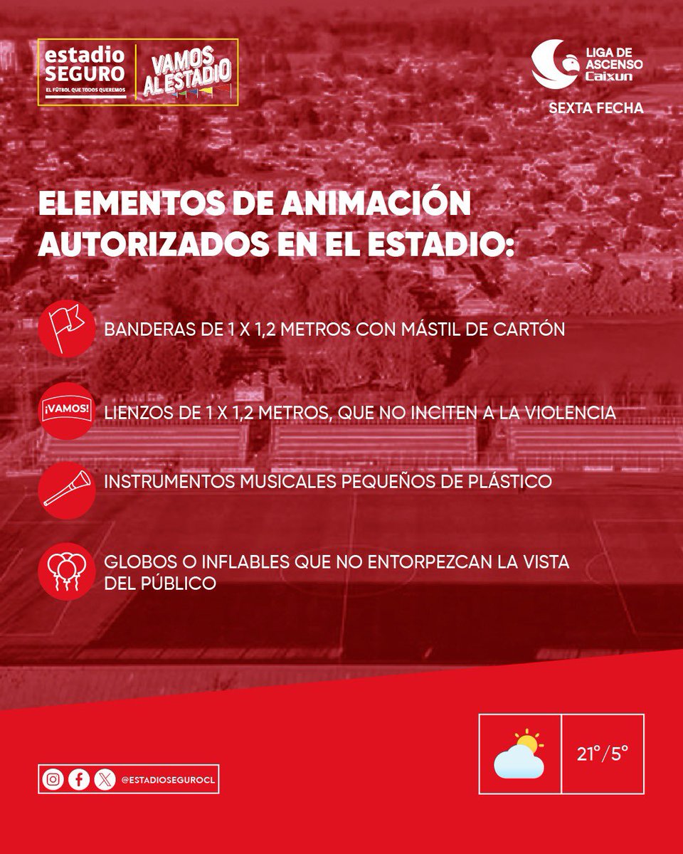 EstadioSeguroCL's tweet photo. Información de accesos y elementos de animación autorizados para el partido de la Liga de Ascenso entre @Rangersdetalca_ y @curicounidocdp 

El duelo correspondiente a la sexta fecha está programado a las 15:00 en Linares y el ingreso del público comenzará dos horas antes. https://t.co/cOqWvXttse
