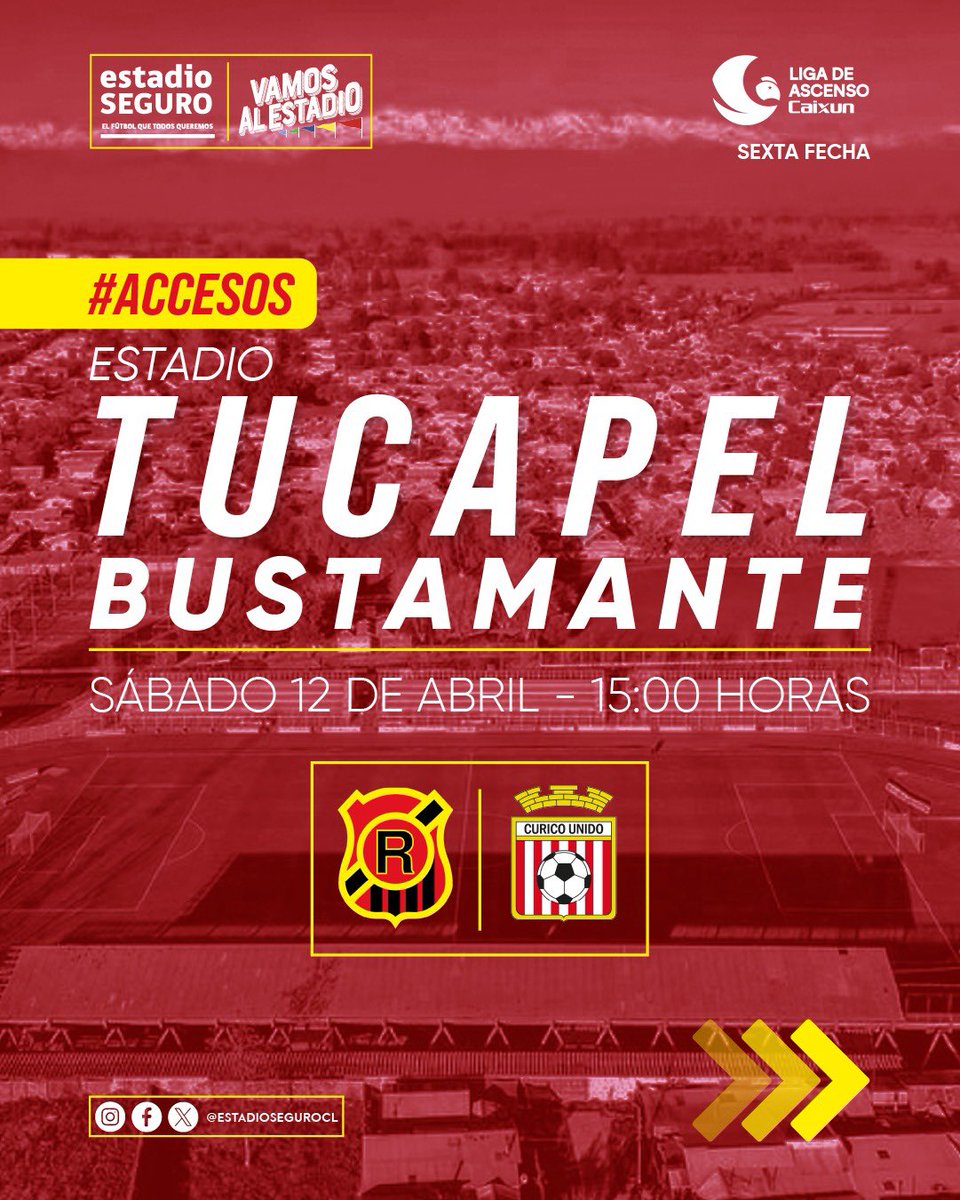 EstadioSeguroCL's tweet photo. Información de accesos y elementos de animación autorizados para el partido de la Liga de Ascenso entre @Rangersdetalca_ y @curicounidocdp 

El duelo correspondiente a la sexta fecha está programado a las 15:00 en Linares y el ingreso del público comenzará dos horas antes. https://t.co/cOqWvXttse