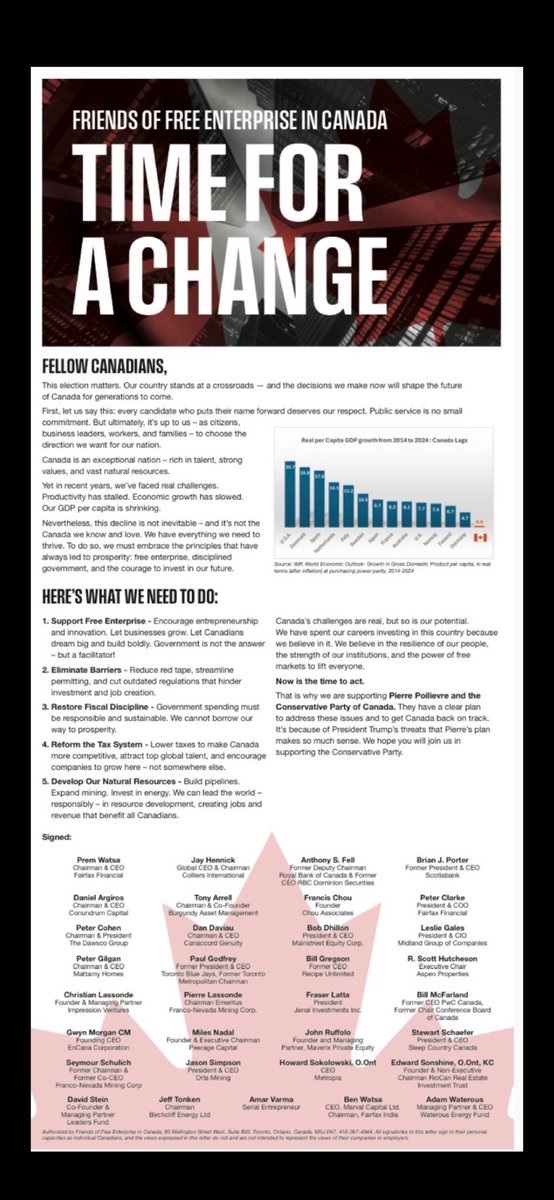 To those that think Carney’s CV means anything and think he’ll be good for the economy: look at who just endorsed Poilievre

If you know anything about business in Canada you will recognize most if not all names on here. Trust their judgement.

Carney is not who you think he is.