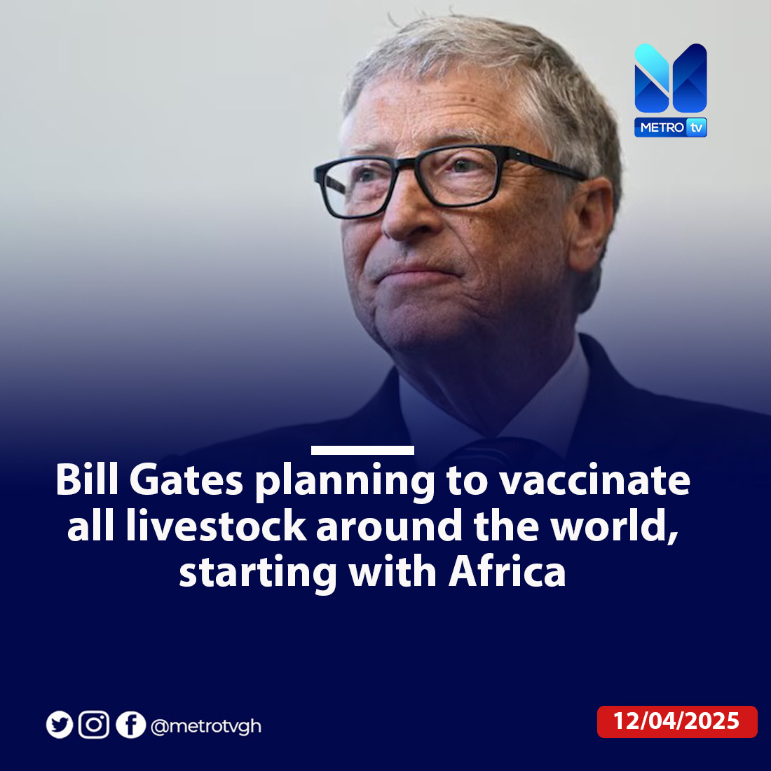metrotvgh's tweet photo. Bill Gates with an audacious plan to vaccinate all livestock around the world starting with Africa

#Metronews https://t.co/32MNiU1Xg3
