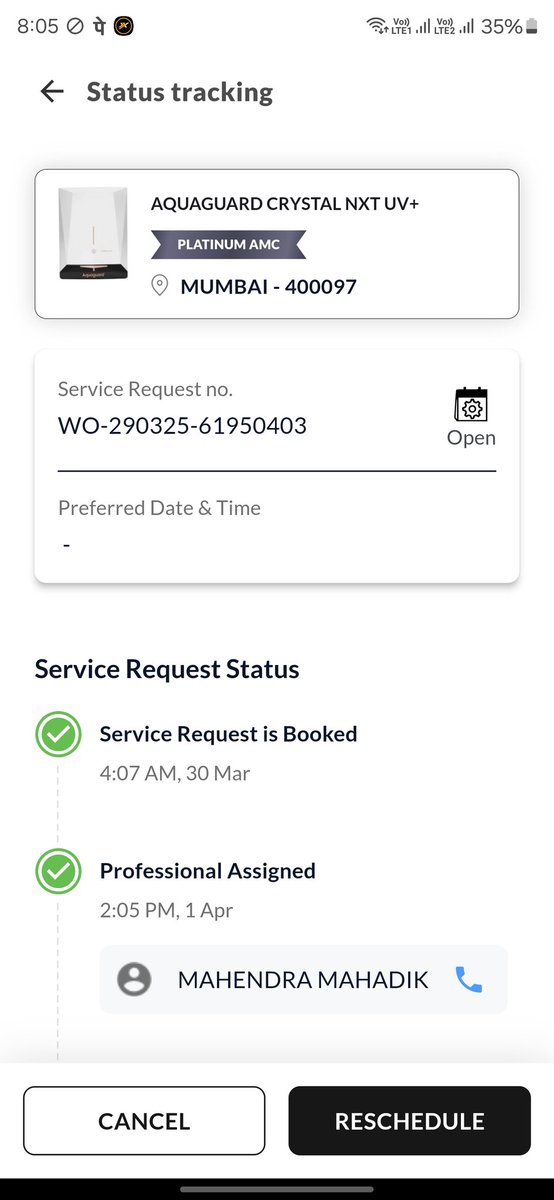 iamsumukh's tweet photo. @EurekaForbes  AMC service is booked for 1st April. But no one even called for this . 
I know it will not change anything at your end but due to pathetic service I am changing the purifier. Just take this as feedback https://t.co/v6Qb9fWMk2