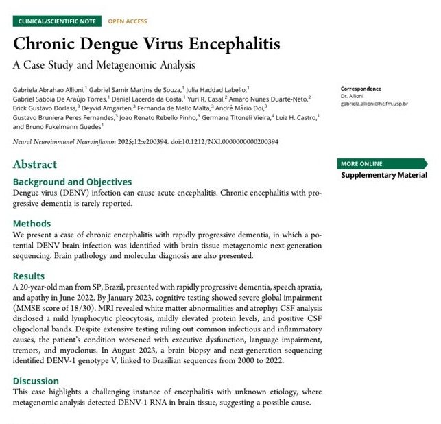 jrrpinho's tweet photo. Mais uma publicação mostrando o novo uso de metagenomica em infecções do SNC. Neste trabalho , demonstramos a infecção por dengue no liquor em um caso de encefalite sem diagnóstico estabelecido. https://t.co/e3pkfRX2LV