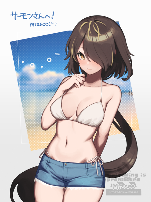 コミッション1点納品しました!クライアントさんのOC水着イラスト描かせて頂きました……!肉塗るの楽しかったです。小柄成人女子はいいぞ…… 