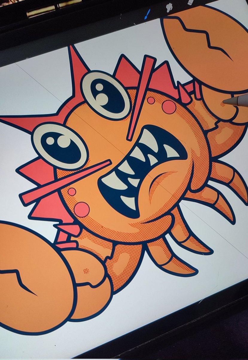 bay_illust's tweet photo. today coloring character design that evolved from previous sketch🦀

follow me for next character development🙌

#artcosystem #bayillust #character #artwork #cardlove #boardgames #illustration #gameart #graphicdesign #design #crab #cartoon https://t.co/FKZLiJumcl