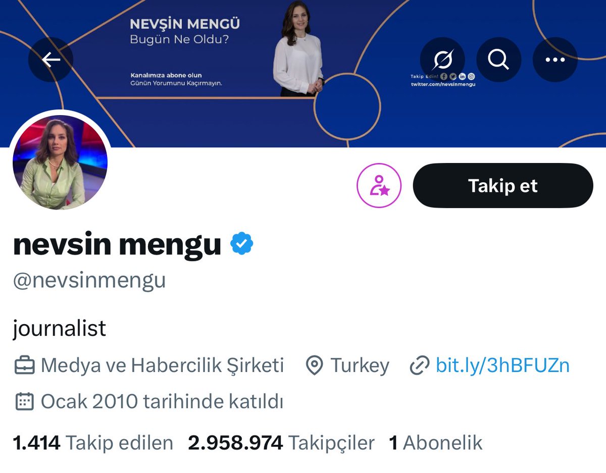 X hesabında <a href="/nevsinmengu/">nevsin mengu</a> kendisi için “journalist” diye yazmış, yanlış yazmış. 

Kendisine “jurnalci” dese daha doğru olurmuş.

 #Ankara