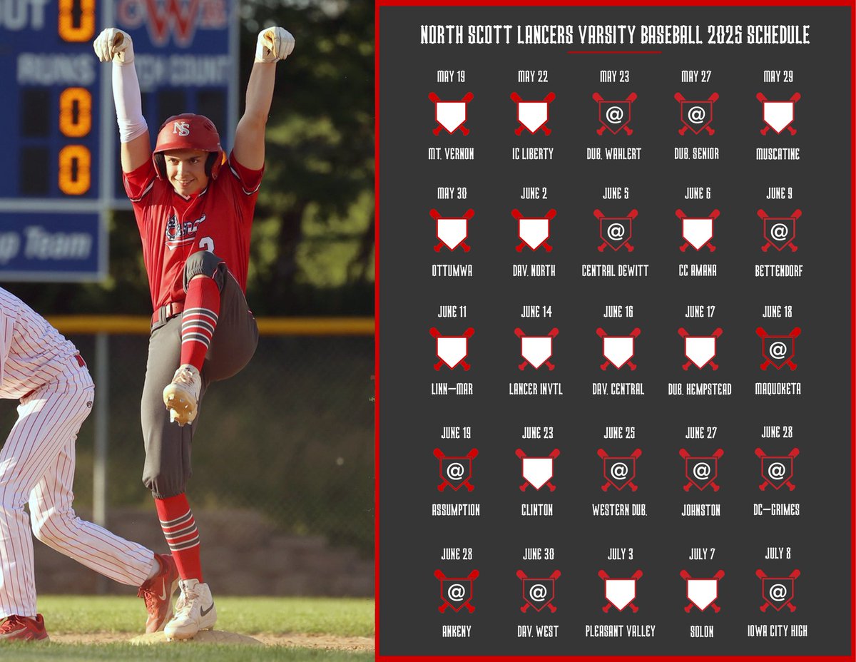 N_S_Baseball's tweet photo. Lancers 2025 Varsity Schedule!  Looking forward to more fun in the sun while making new memories along the way! https://t.co/RQSIXbohAC