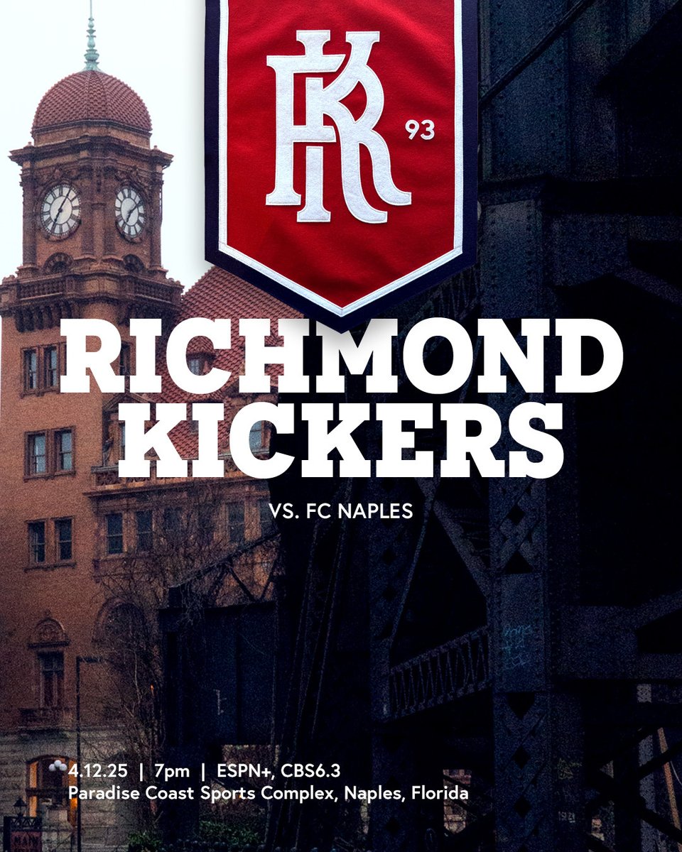 Taking on the newcomers 😤

🆚FC Naples
⏰7 pm
📍Paradise Coast Sports Complex
📺 <a href="/CBS6/">WTVR CBS 6 Richmond</a>.3, ESPN+ 
👀Watch Party <a href="/ThreeNotchdBeer/">Three Notch'd Beer</a> 

<a href="/ukrops/">Ukrop's Homestyle</a> | #UpTheRoos