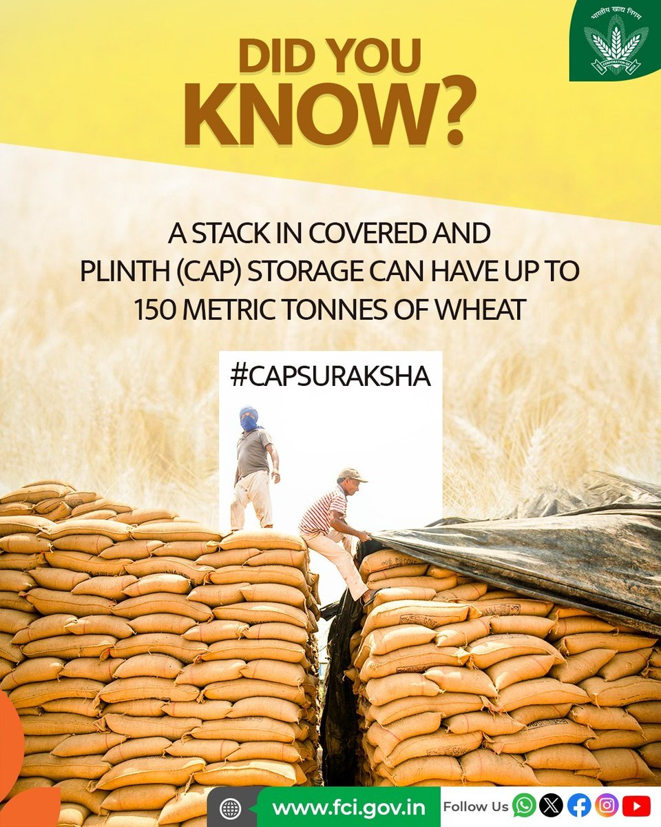 FCI_India's tweet photo. CAP Storage can be used to enhance the storage capacity of FCI when there is a significant surplus of food grains that need to be stored for the short term.
#CAPStorage #DidYouKnow #FCI #India #Bharat #Storage https://t.co/TJh5Qvl3v5