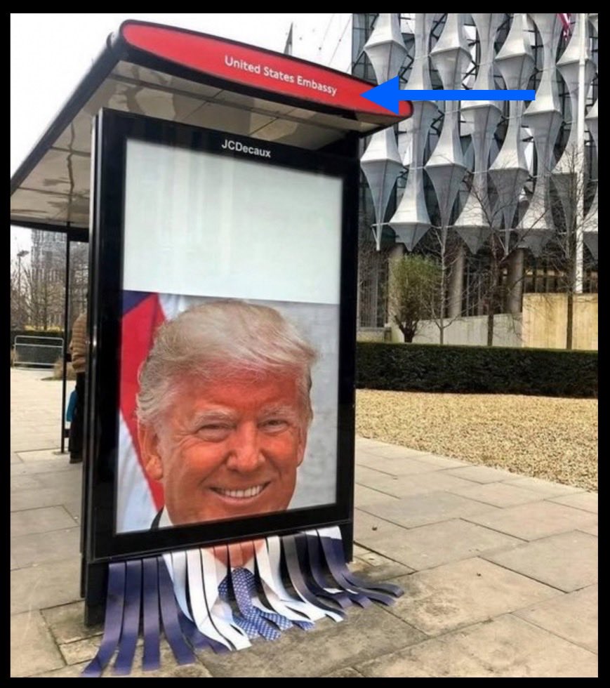 kangaroos991's tweet photo. This 'half shredded' poster appeared on a London bus shelter earlier this year!
The UK artist, Matt Bonner, also created the 'iconic' #TrumpBaby 'balloons' seen around the globe! ๐คฃ
Drop a ๐ if you like the artist's amusing protests against Mr Trump! ๐
๐ Art: #MattBonnerUK https://t.co/2VeVjBttFq